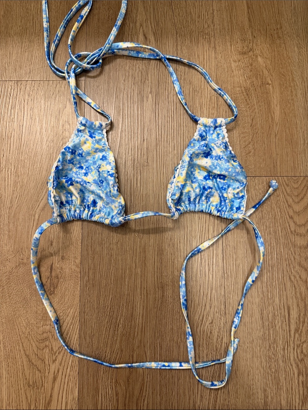 Kulani Kinis Blue & Yellow Floral Triangle Bikini Top